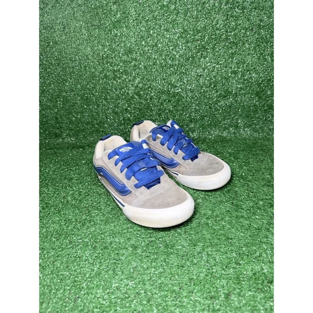 Vans Knu Skool Boys Size 2.5Y Grey Blue Casual Walking‎ Shoes Skate Sneakers